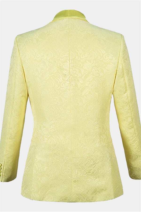 Glamorous Yellow 3 Pieces Jacquard Shawl Lapel Men's Prom Suits
