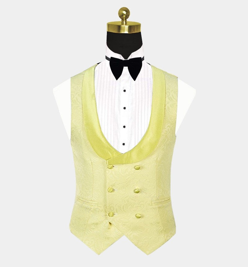 Glamorous Yellow 3 Pieces Jacquard Shawl Lapel Men's Prom Suits