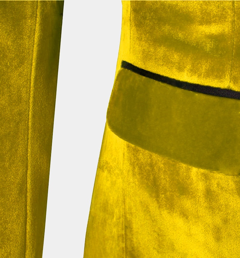 Trendy Yellow 3 Pieces Peaked Lapel Velvet Prom Men Suits