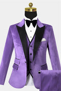 Modern Purple 3 Pieces Slim Fit Velvet Prom Men Suits With Vest