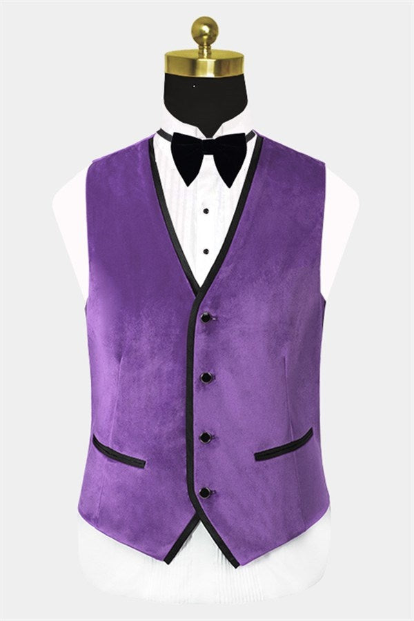 Modern Purple 3 Pieces Slim Fit Velvet Prom Men Suits With Vest