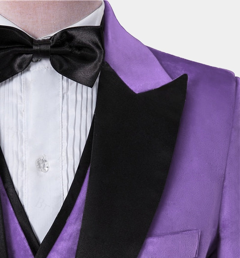 Modern Purple 3 Pieces Slim Fit Velvet Prom Men Suits With Vest