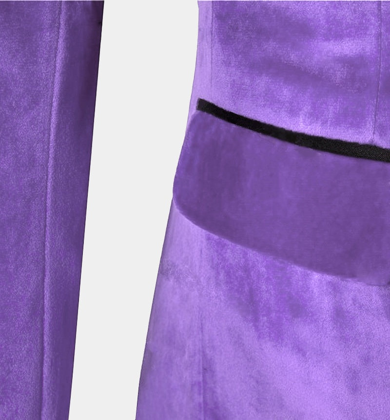 Modern Purple 3 Pieces Slim Fit Velvet Prom Men Suits With Vest