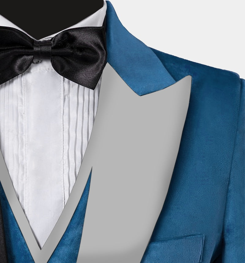 Stylish Blue 3 Pieces Best Fitted Velvet Prom Men Suits With Vest