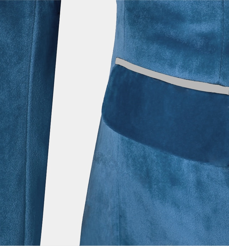Stylish Blue 3 Pieces Best Fitted Velvet Prom Men Suits With Vest