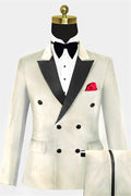 Bespoke White Double Breasted Velvet Men's Prom Suits