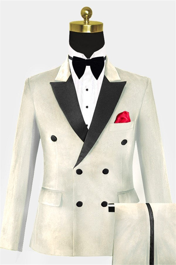 Bespoke White Double Breasted Velvet Men's Prom Suits