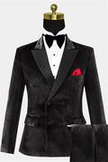 Classic Black Double Breasted Velvet Men's Prom Suits