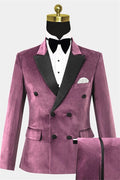 Glamorous Mauve Double Breasted Velvet Prom Men Suits