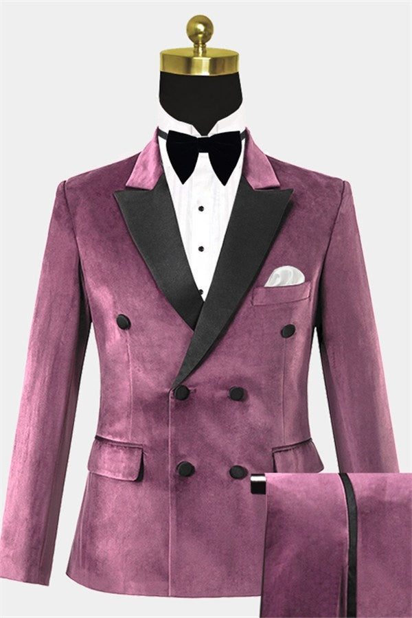 Glamorous Mauve Double Breasted Velvet Prom Men Suits