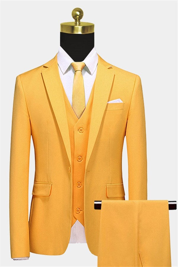 Charming Yellow Three Pieces Notched Lapel Prom Suits For Men