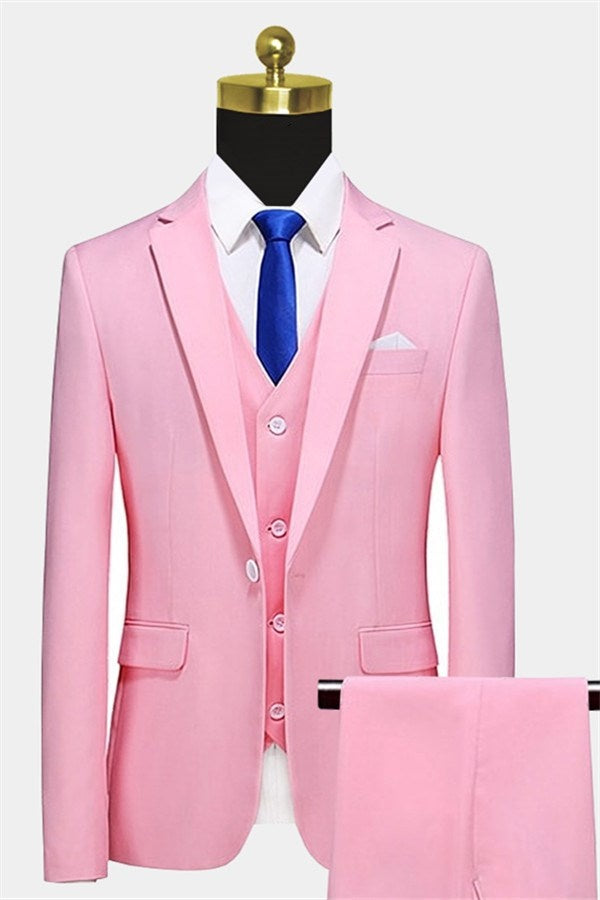 Mild Pink Three Pieces Notched Lapel Prom Suits With Waistcoat
