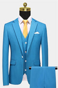 Gentle Sky Blue Three Pieces Notched Lapel Prom Suits With Vest