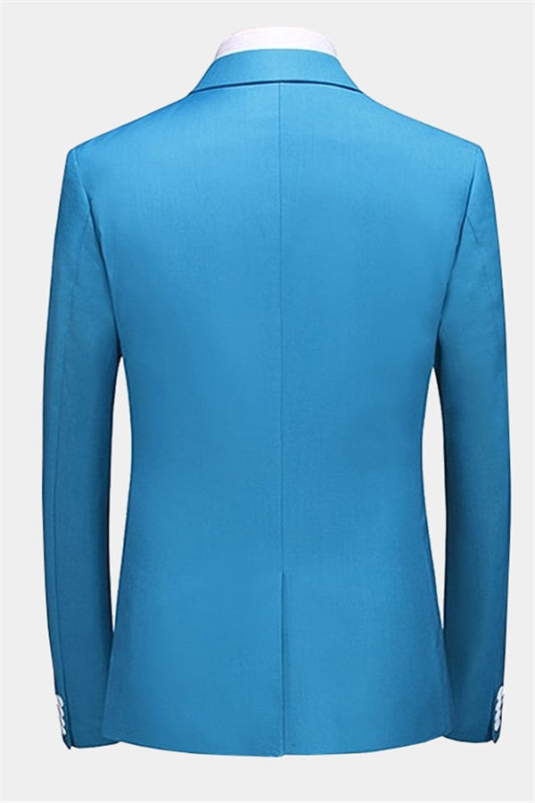 Gentle Sky Blue Three Pieces Notched Lapel Prom Suits With Vest