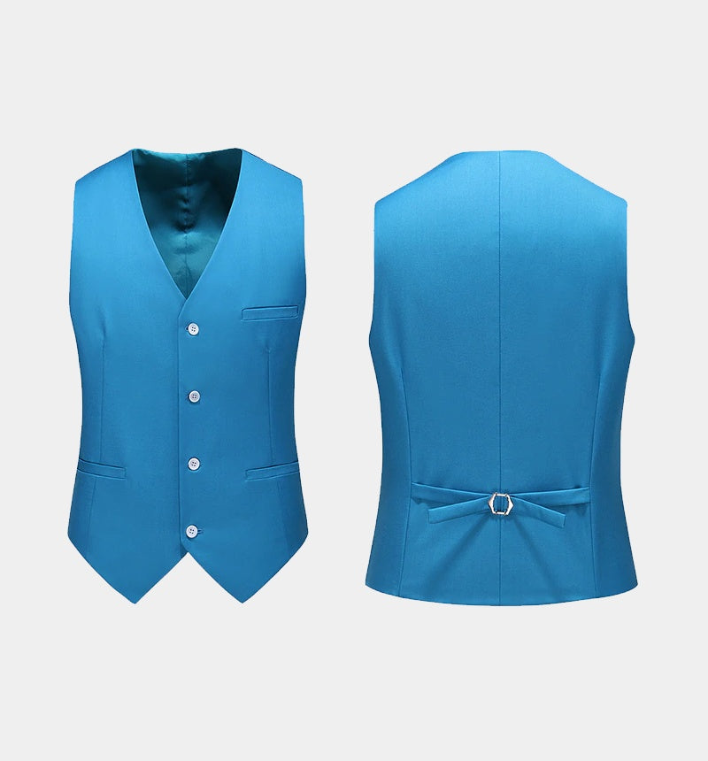 Gentle Sky Blue Three Pieces Notched Lapel Prom Suits With Vest