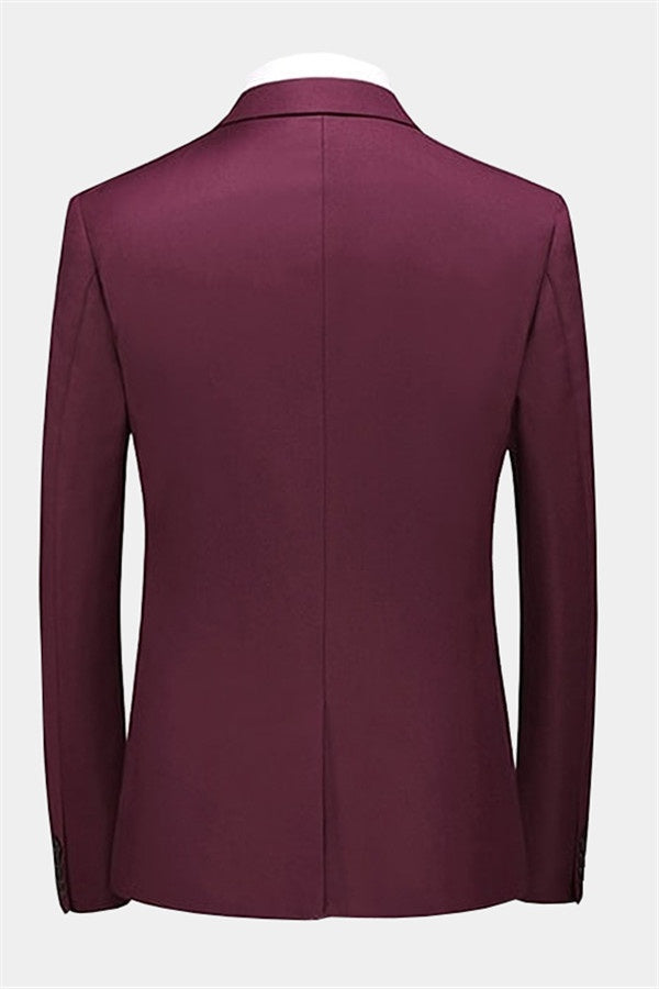 Modern Burgundy Three Pieces Notched Lapel Prom Suits With Vest