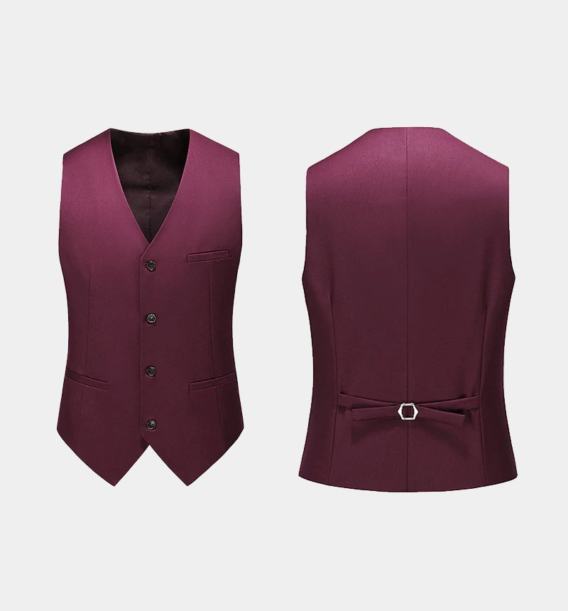 Modern Burgundy Three Pieces Notched Lapel Prom Suits With Vest