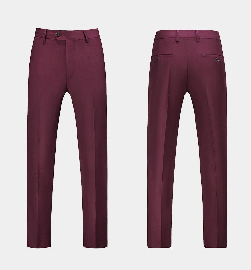 Modern Burgundy Three Pieces Notched Lapel Prom Suits With Vest
