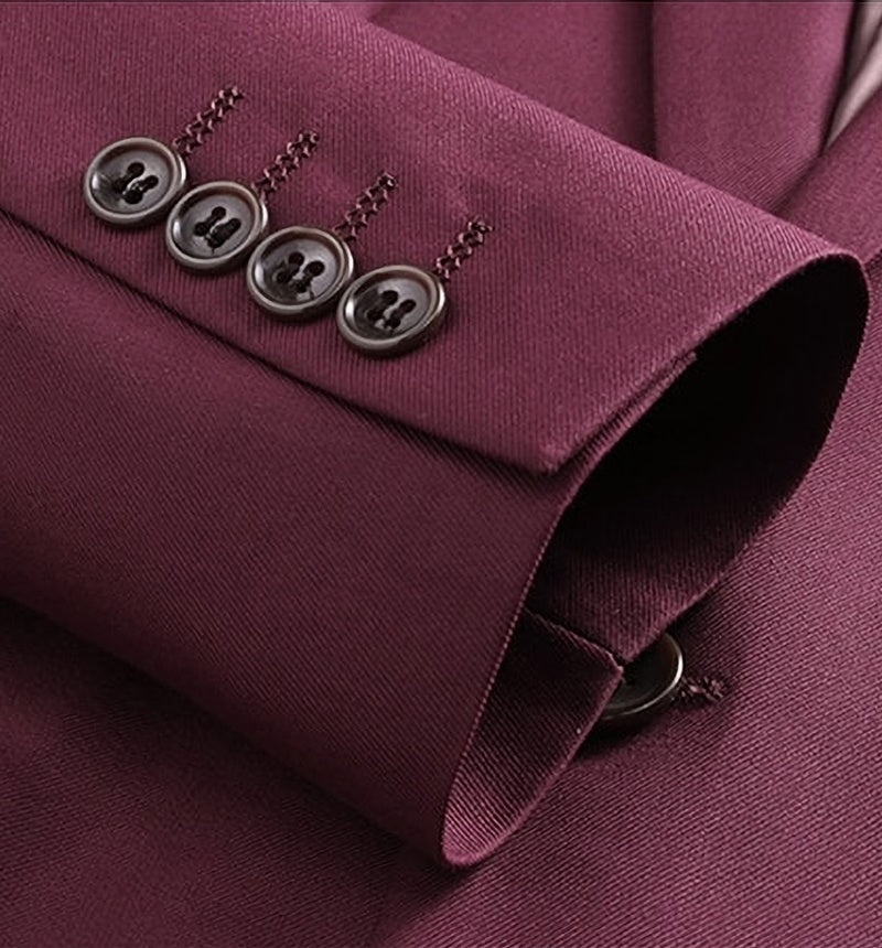 Modern Burgundy Three Pieces Notched Lapel Prom Suits With Vest