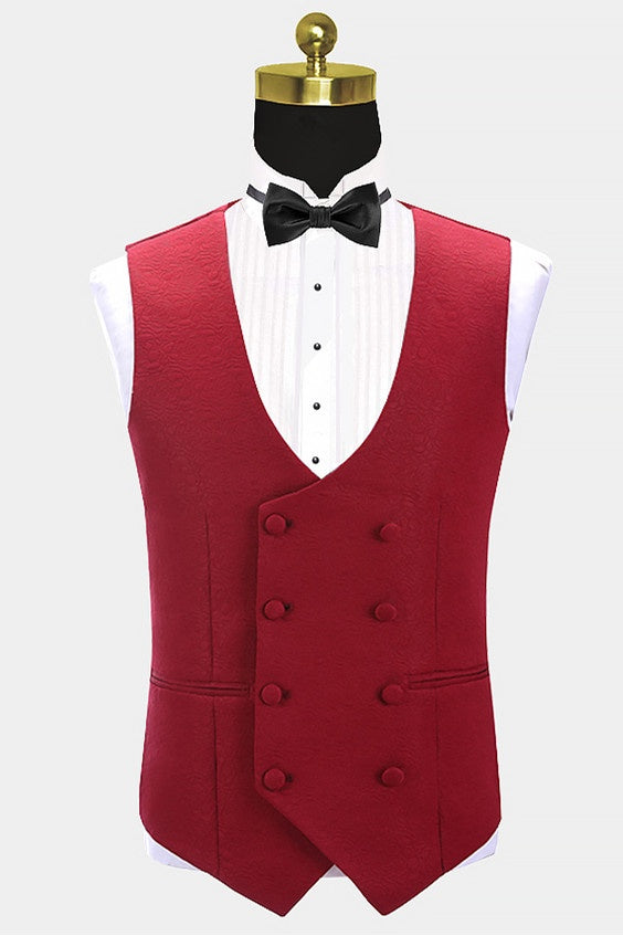 Wonderful Red Jacquard Three Pieces Shawl Lapel Wedding Suits