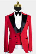 Festival Red 3 Pieces Peaked Lapel Slim Fit Prom Men Suits