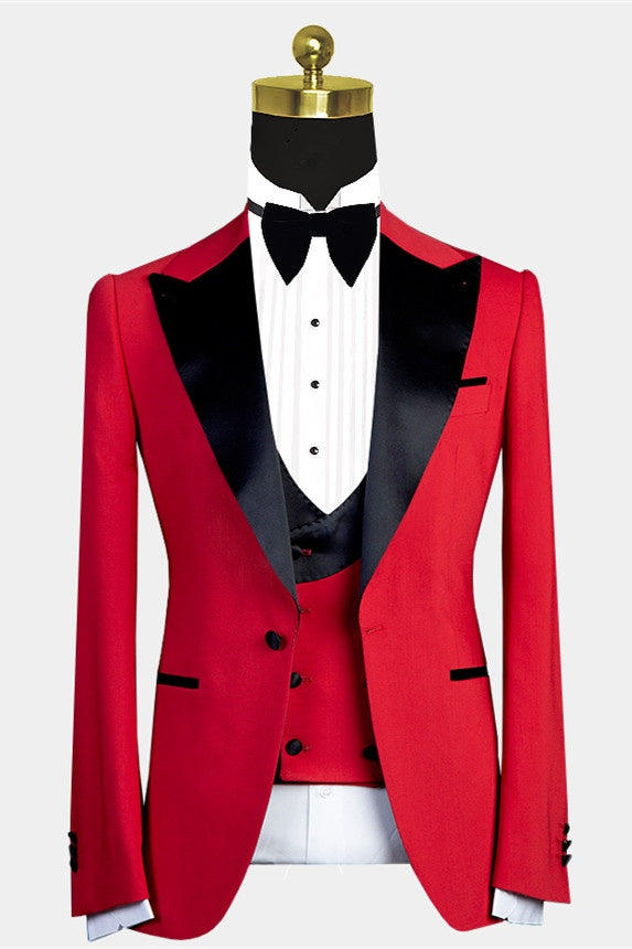 Festival Red 3 Pieces Peaked Lapel Slim Fit Prom Men Suits