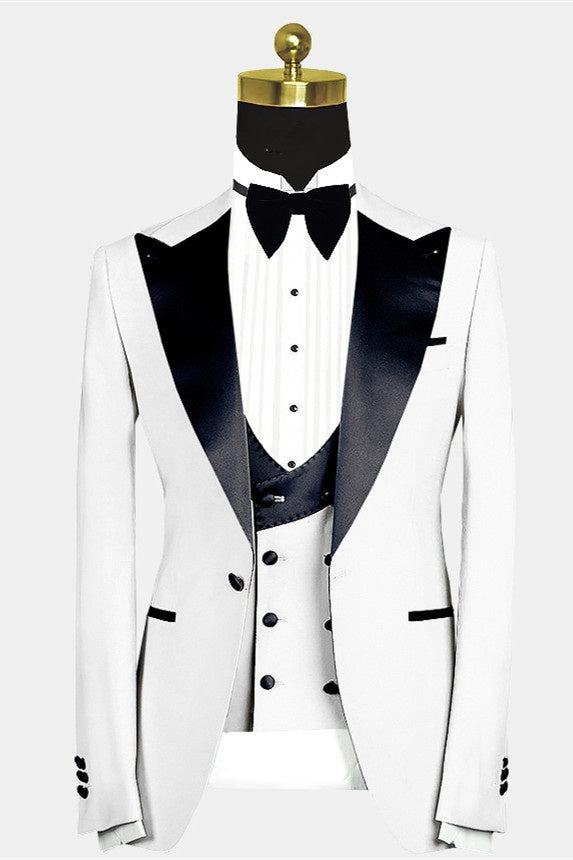 Handsome White 3 Pieces Peaked Lapel Prom Men Suits
