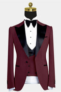 Beautiful Burgundy 3 Pieces Close Fitting Prom Suits With Vest