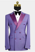 Trendy Grape Double Breasted Prom Suits With Satin Lapel