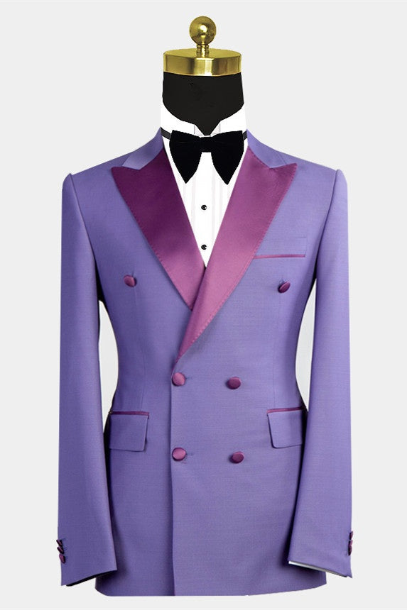 Trendy Grape Double Breasted Prom Suits With Satin Lapel