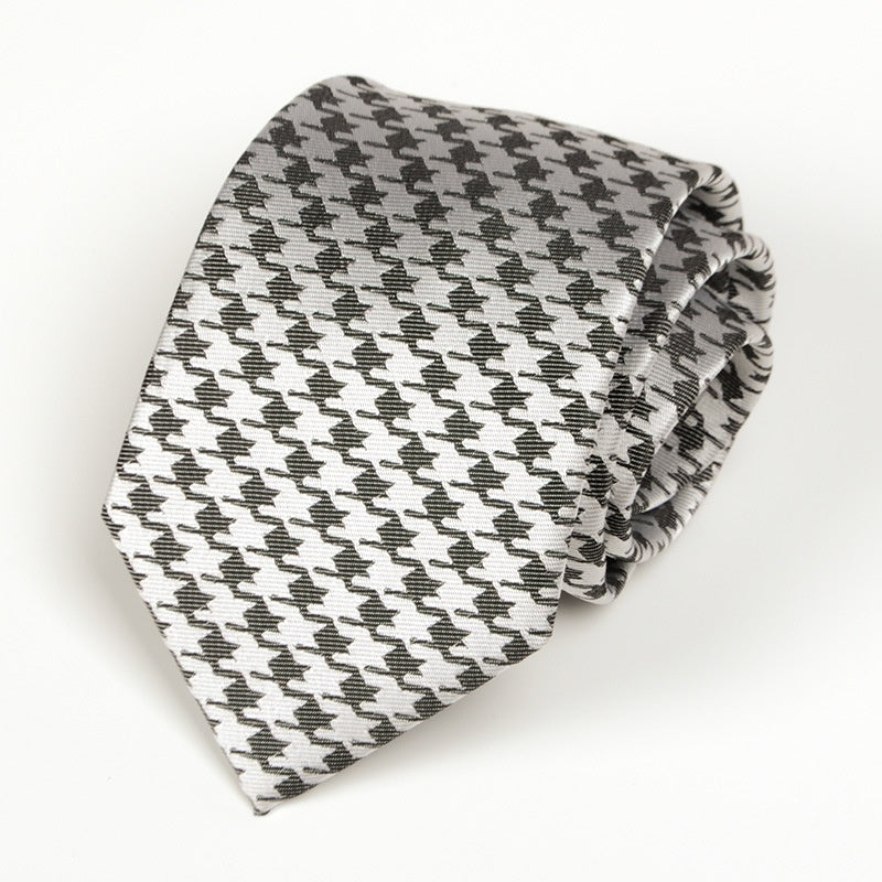 Classic Silver-gray Houndstooth Tie