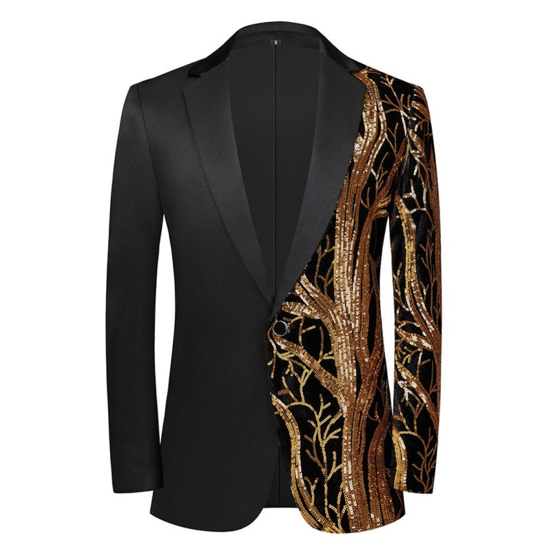 Black Notched Lapel Blazer With Yellow Sequins