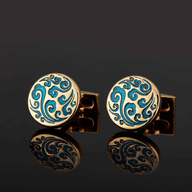 Classic Round Enamel Auspicious Cloud Pattern Cufflinks