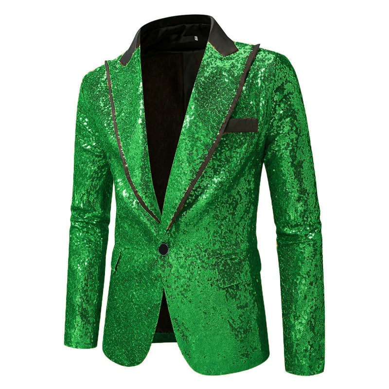 Green Sequins Notched Lapel Jacket