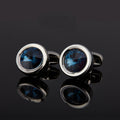 High-end Deep-sea Blue Crystal Round Cufflinks