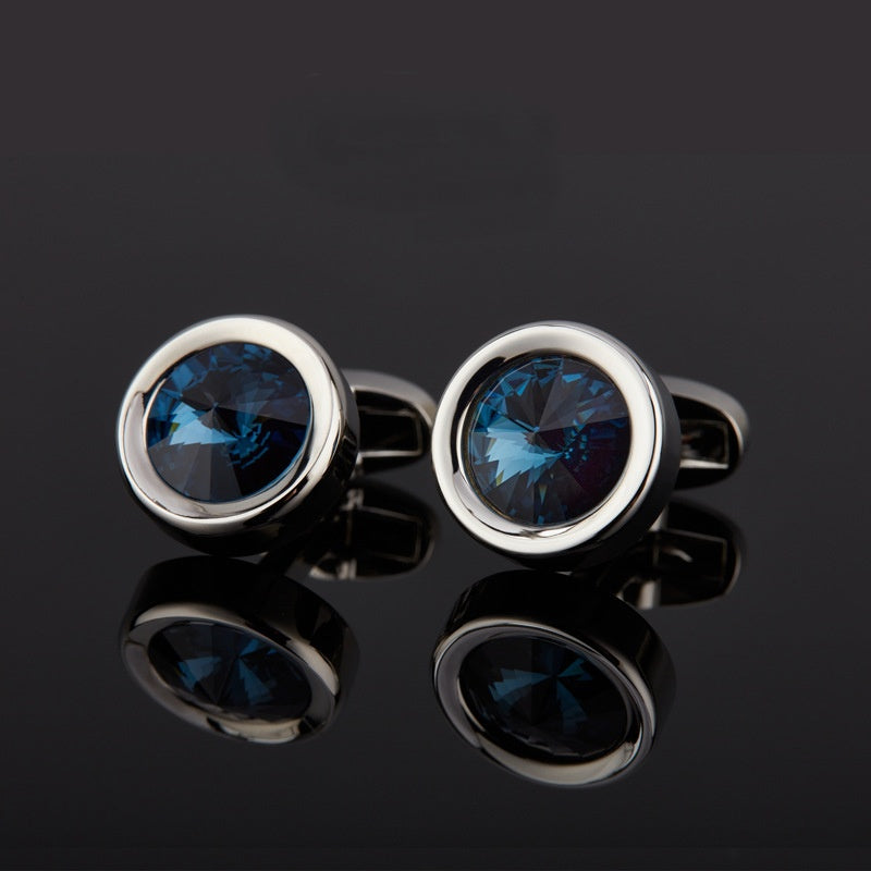 High-end Deep-sea Blue Crystal Round Cufflinks