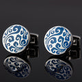 Blue Enamel Auspicious Cloud Pattern Round Cufflinks