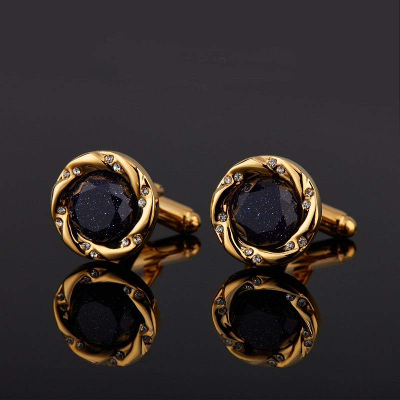 Golden Cufflinks With Deep Blue Starry Sky Stone