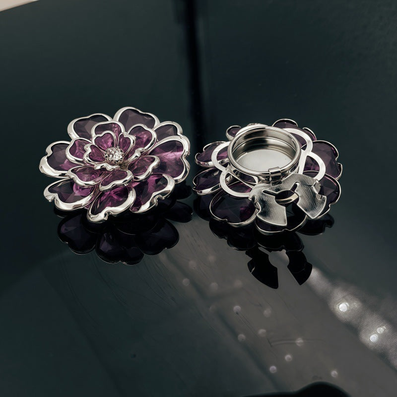 Purple Rhinestone Camellia-shaped Cufflinks