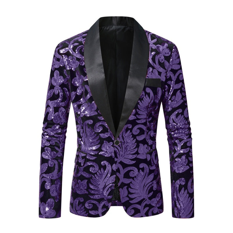 Purple Sequins Shawl Lapel Jacket