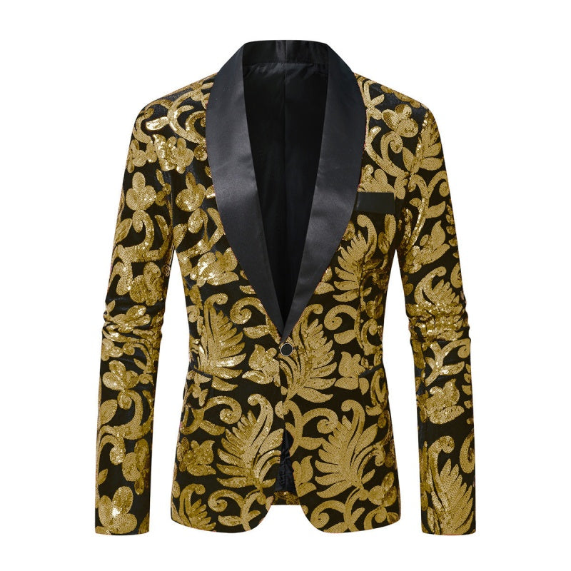 Yellow Sequins Shawl Lapel Jacket