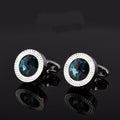 Deep Blue Crystal Cufflinks In Sterling Silver