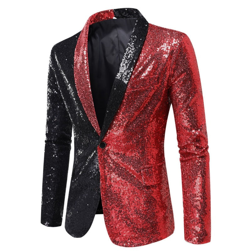 Black And Red Sequins Shawl Lapel Jacket