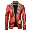 Red Notched Lapel Sequins Jacket