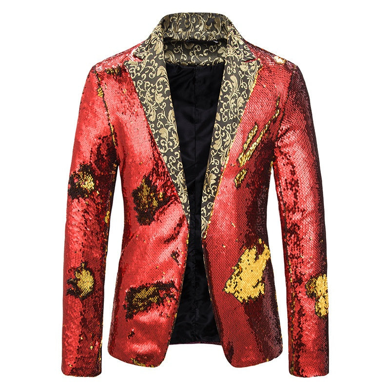Red Notched Lapel Sequins Jacket