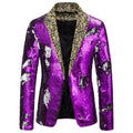 Purple Notched Lapel Sequins Jacket