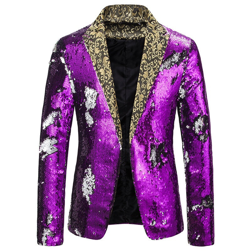 Purple Notched Lapel Sequins Jacket