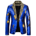 Blue Notched Lapel Sequins Jacket