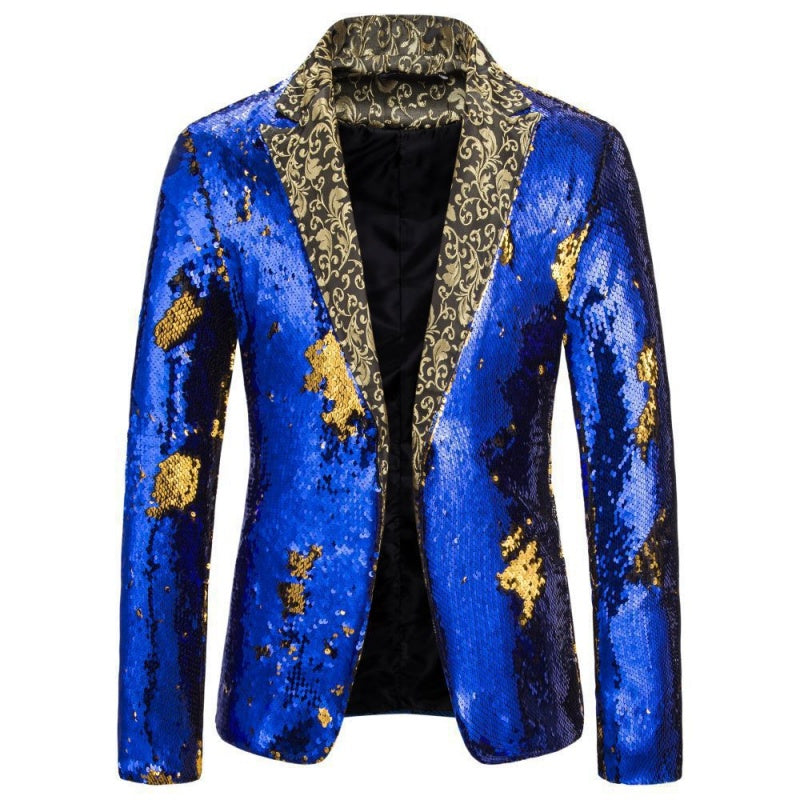 Blue Notched Lapel Sequins Jacket