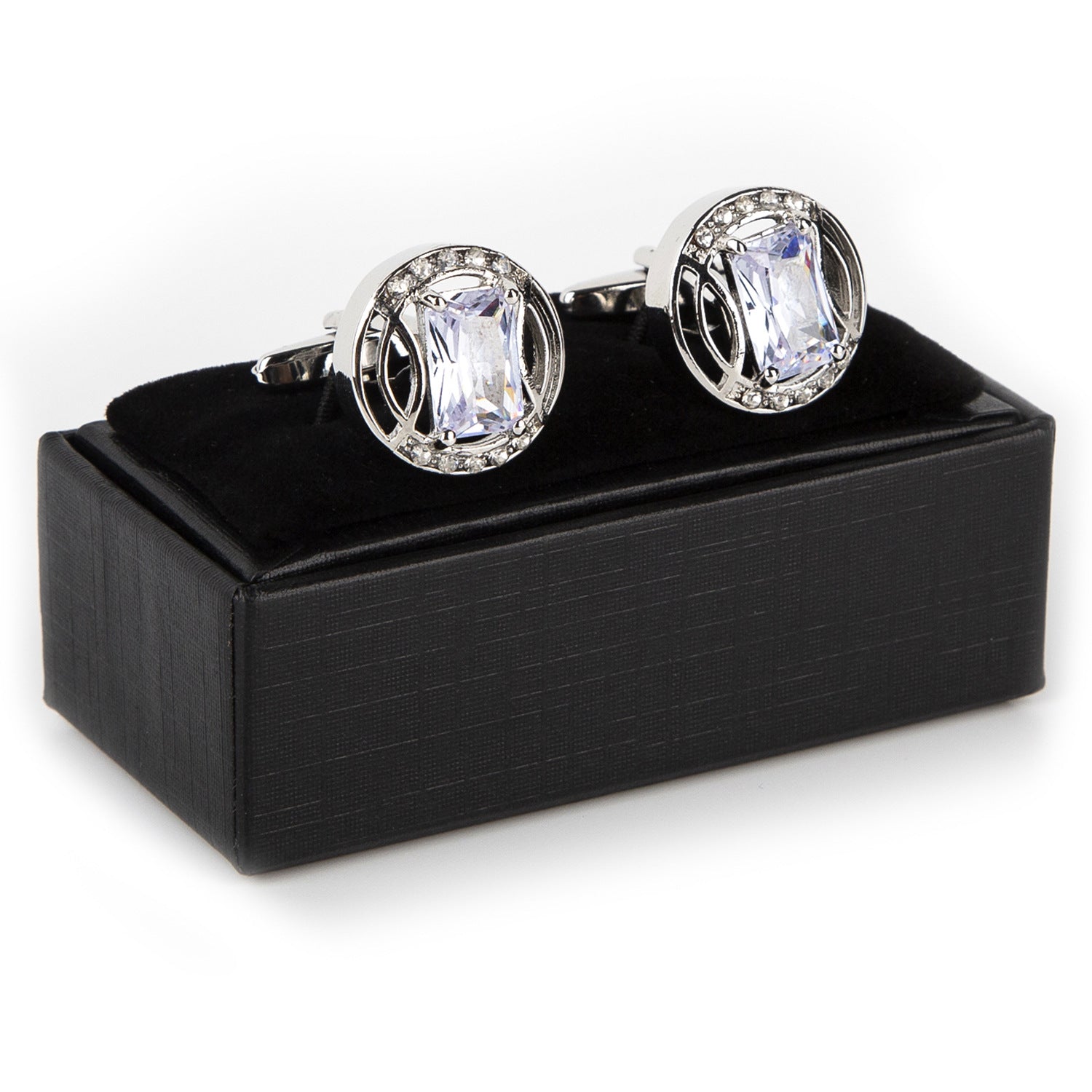 Sterling Silver Openwork Crystal Cufflinks